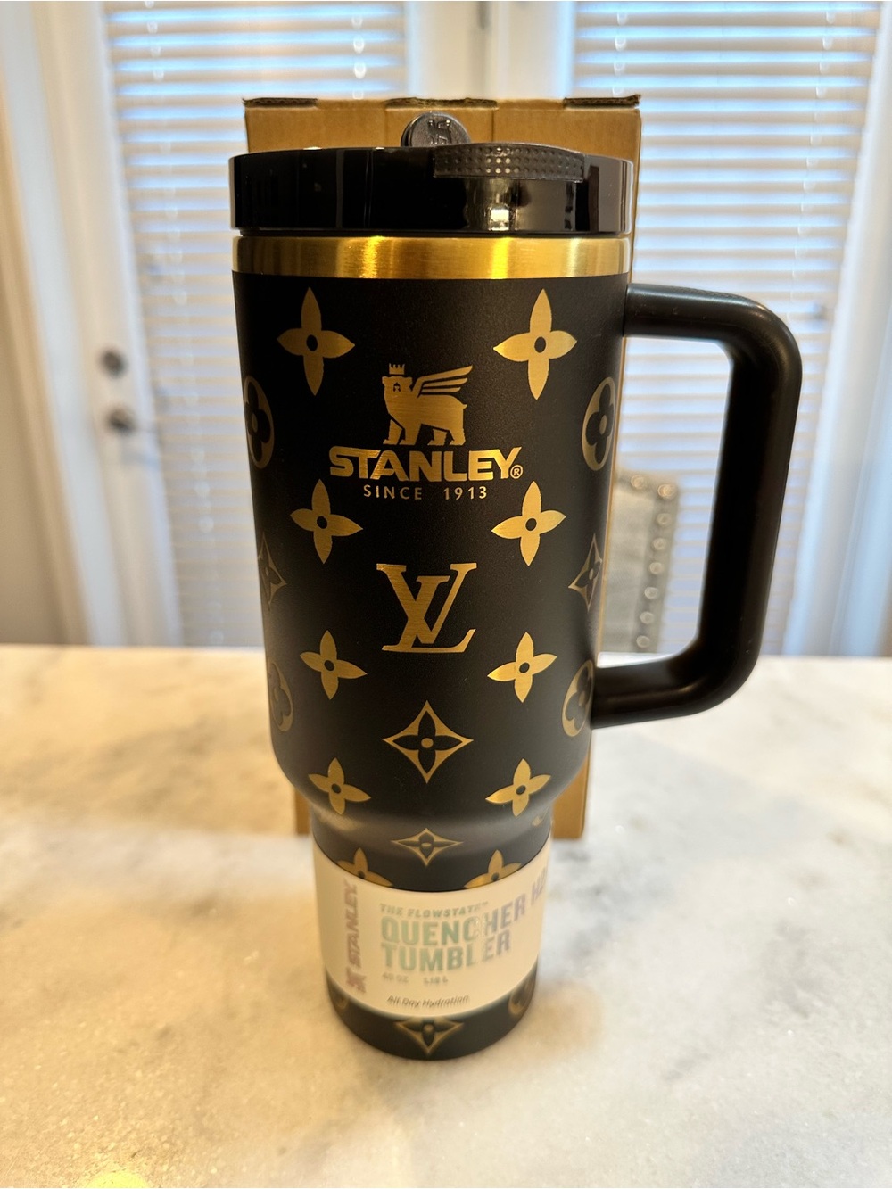 Stanley Louis Vuitton Unique Collaboration 40oz Black & Gold Flip-Top Tumbler